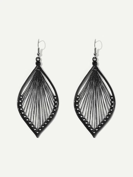 Womens Leaf Shaped Hollow Drop Earrings