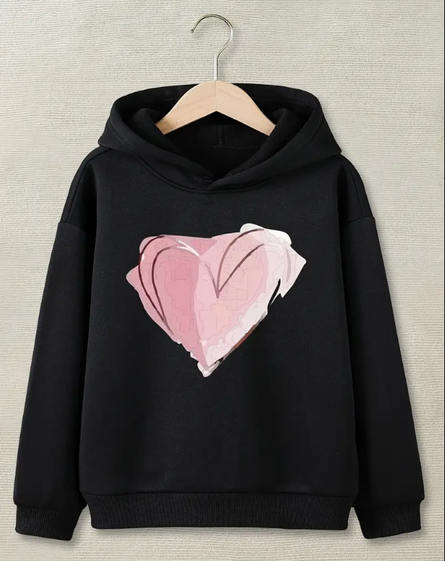 Sweetheart Print Big Girls Casual Hoodie