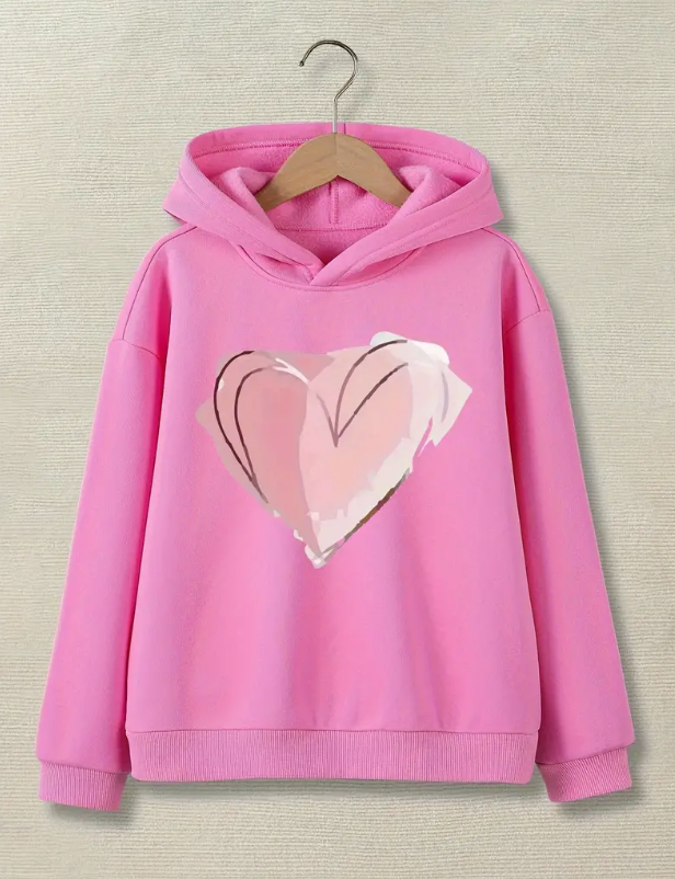 Sweetheart Print Big Girls Casual Hoodie