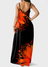 Spaghetti Strap Sunflower Print Side Pocket Maxi Dress