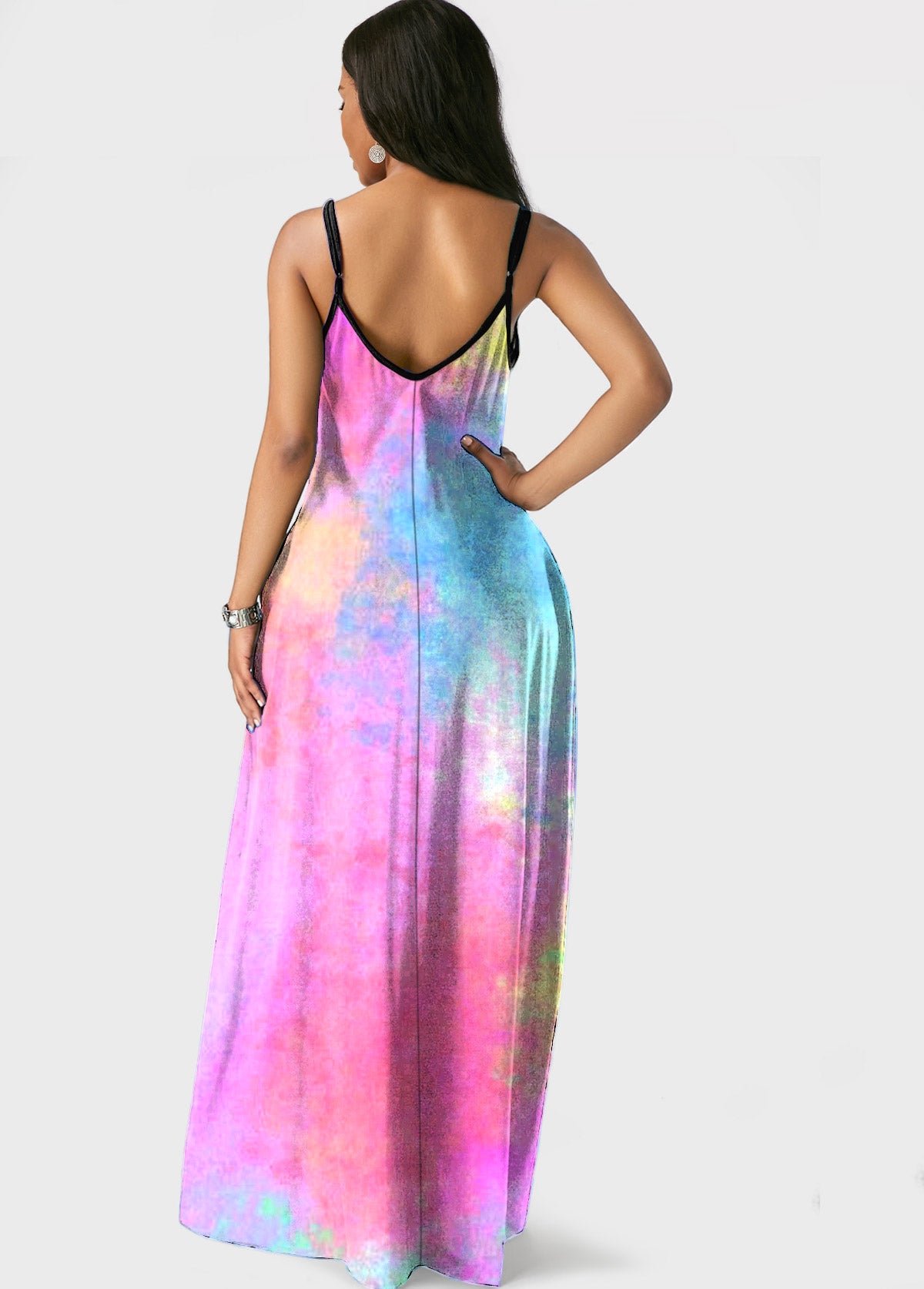 Side Pocket Tie Dye Spaghetti Strap Maxi Dress