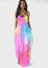 Side Pocket Tie Dye Spaghetti Strap Maxi Dress